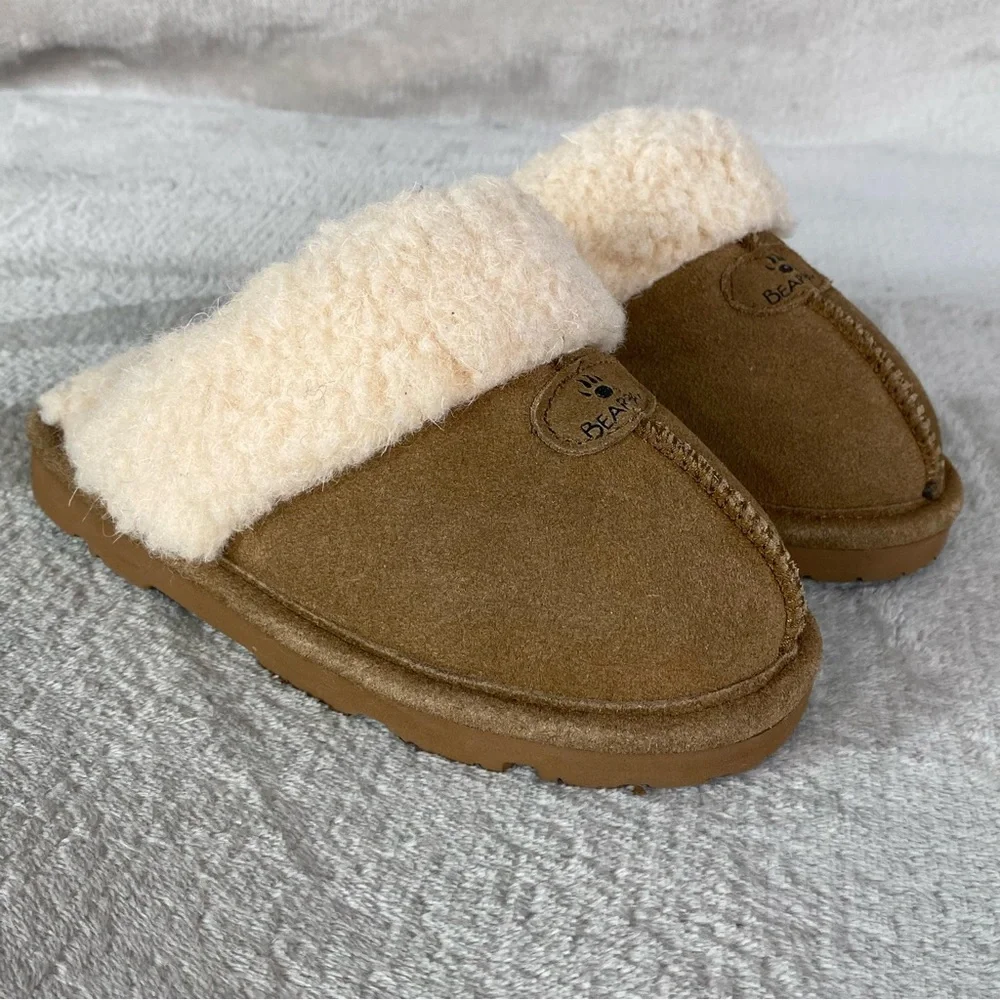 Bearpaw‎ Slipper Shoes Youth Size 13 Brown Suede Shearling Lined Clog Mules NEW